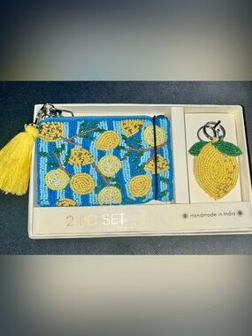 ✨Viral 🍋 Sol & Mer Beaded Lemon Coin Pouch & Keychain 2 Pc Set BNIB Viral 5.25”L